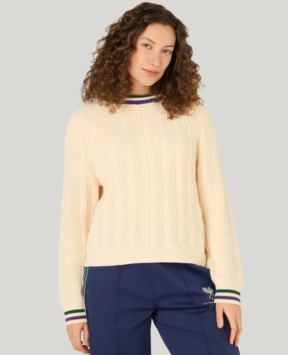 Wimbledon Knitwear | Sweatshirts & Hoodies-Cable Knit Crew Neck Sweater in Cream