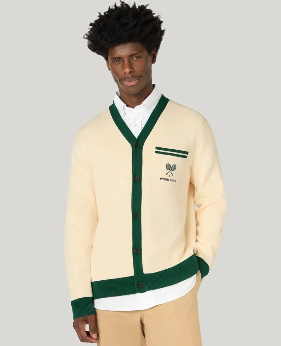 Wimbledon Knitwear | Sweatshirts & Hoodies-Contrast Piping Cardigan in Cream