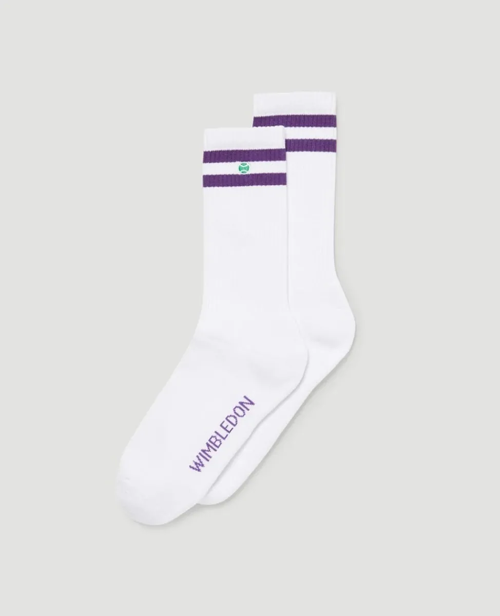 Wimbledon Accessories | Accessories-Crew Socks - White & Purple