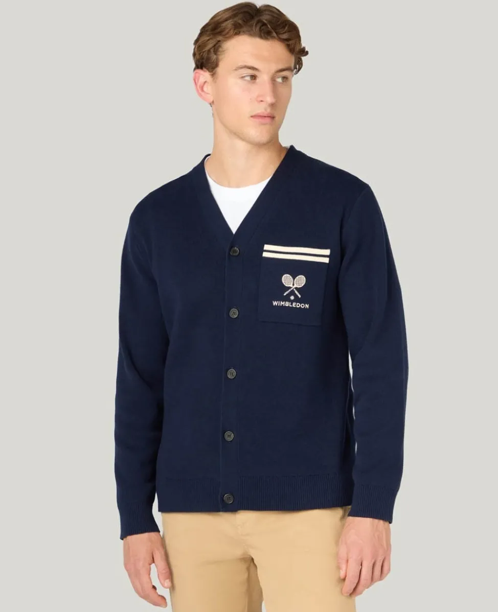 Wimbledon Knitwear | Sweatshirts & Hoodies-Crossed Racket Cardigan in Navy