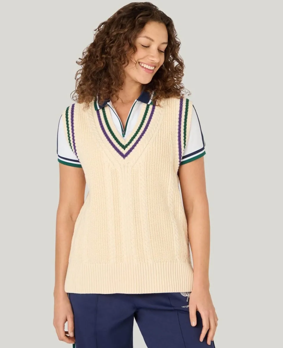 Wimbledon Knitwear | Sweatshirts & Hoodies-Heavy Knit Sleeveless Sweater in Cream