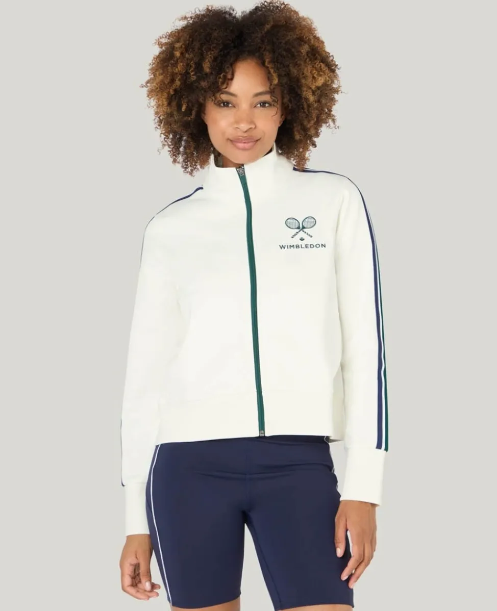 Wimbledon Jackets & Coats-High Neck Zip Front Stripe Track Jacket in White