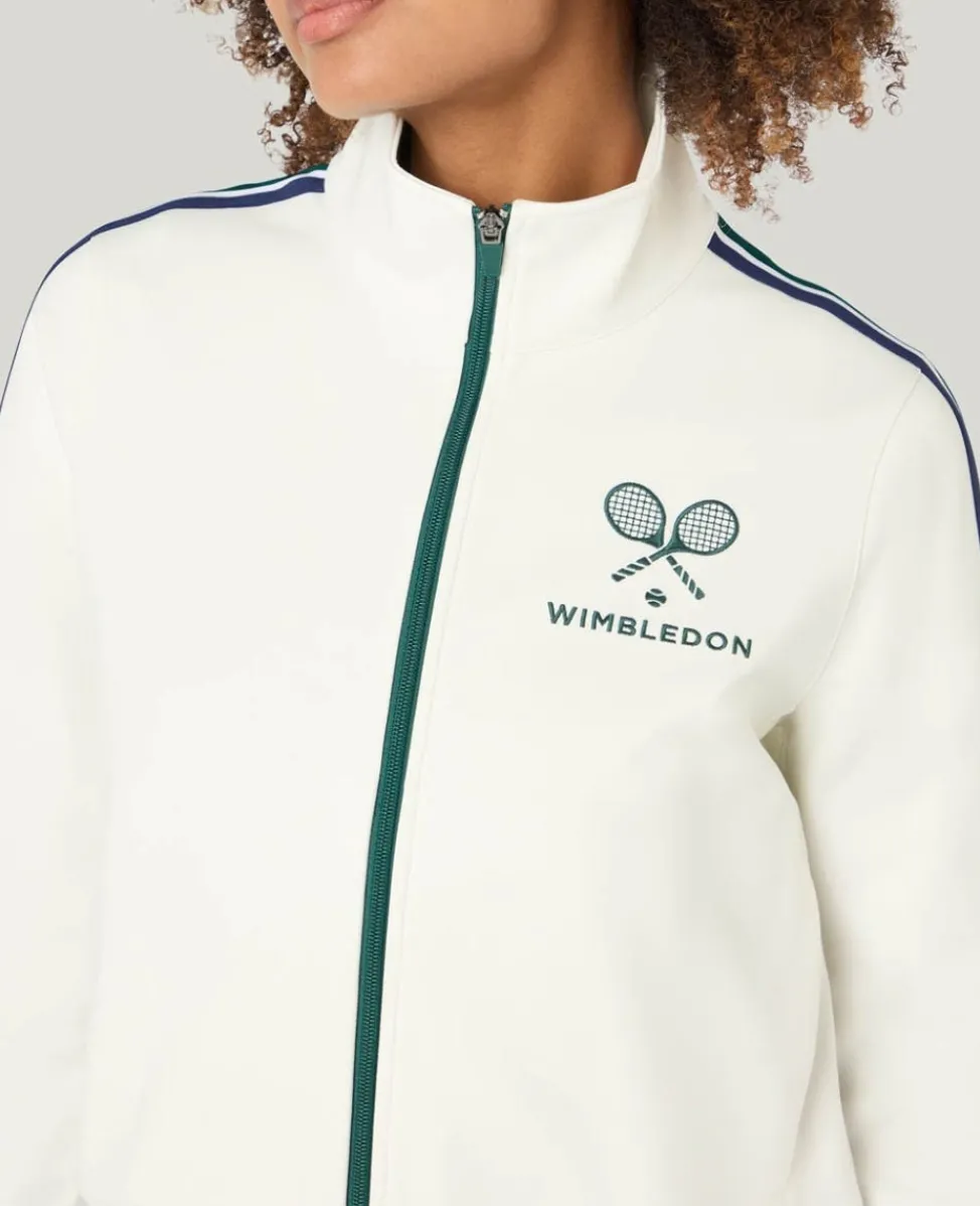 Wimbledon Jackets & Coats-High Neck Zip Front Stripe Track Jacket in White