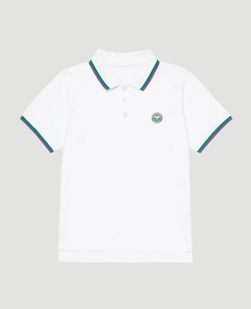 Wimbledon Tops & T-Shirts-Kids Pique Polo - White