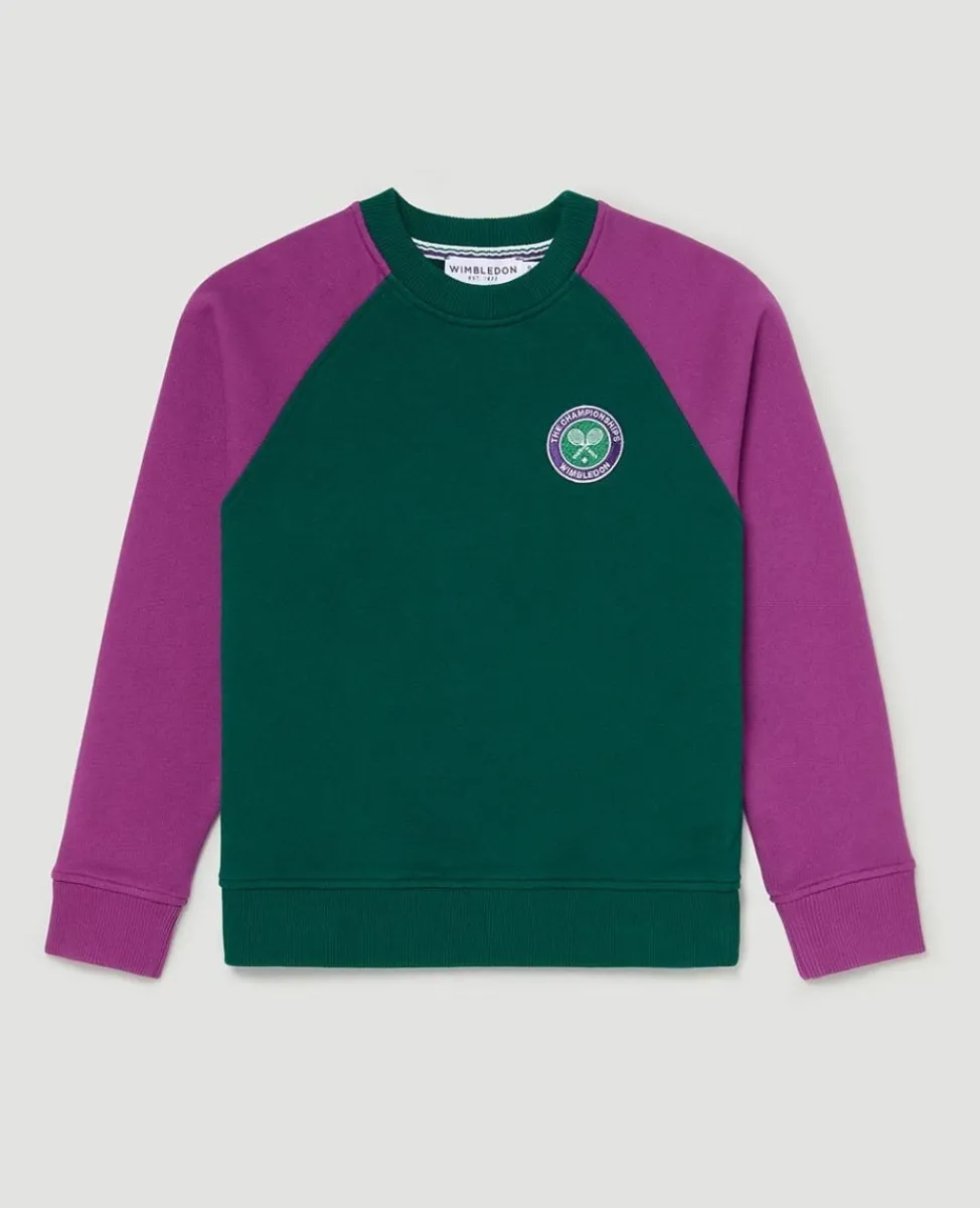 Wimbledon Sweatshirts & Hoodies-Kids Varsity Sweatshirt - Green & Purple