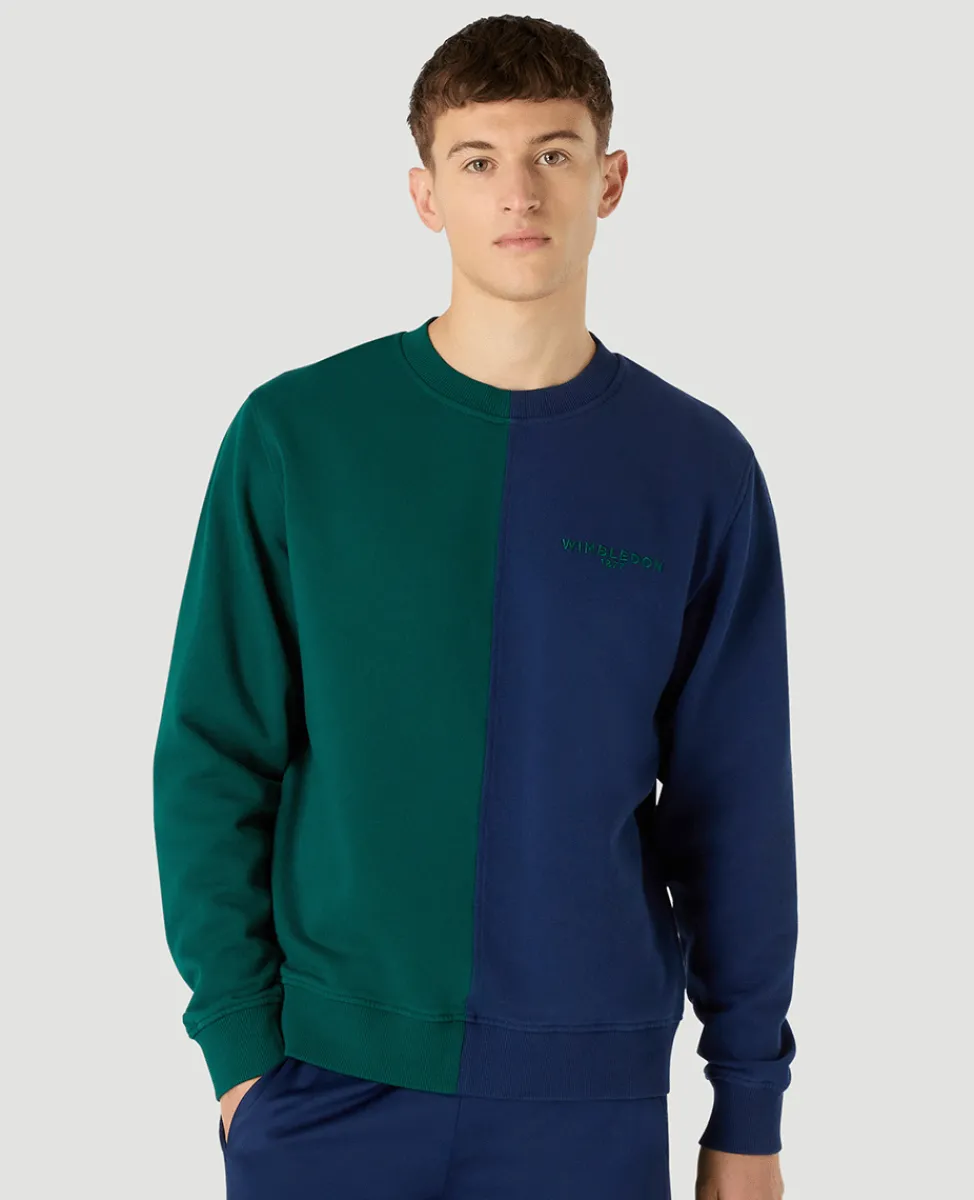 Wimbledon Sweatshirts & Hoodies-Mens Colour Block Sweatshirt - Green & Navy