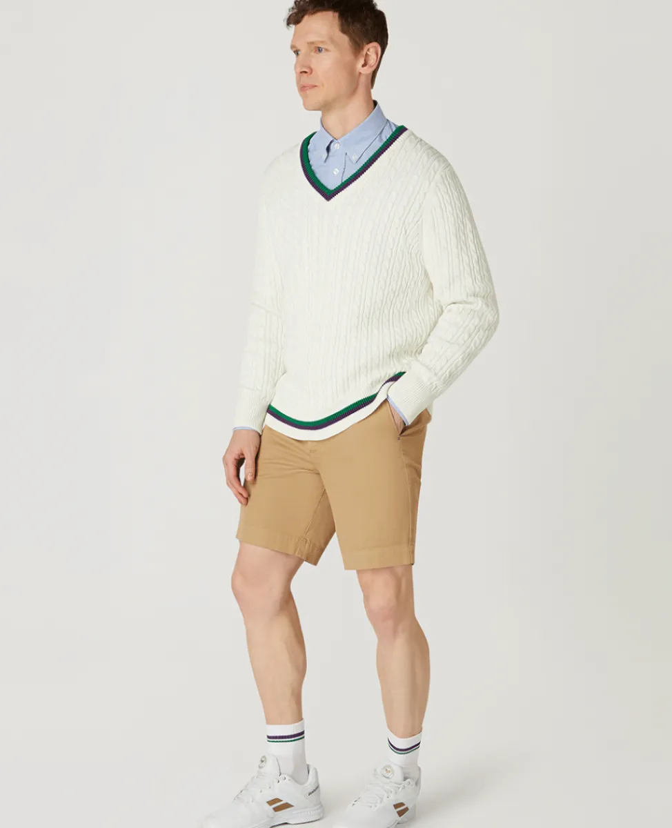 Wimbledon Knitwear-Mens Core Long Sleeve Cable Knit - White