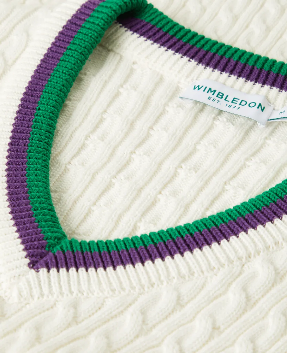 Wimbledon Knitwear-Mens Core Long Sleeve Cable Knit - White