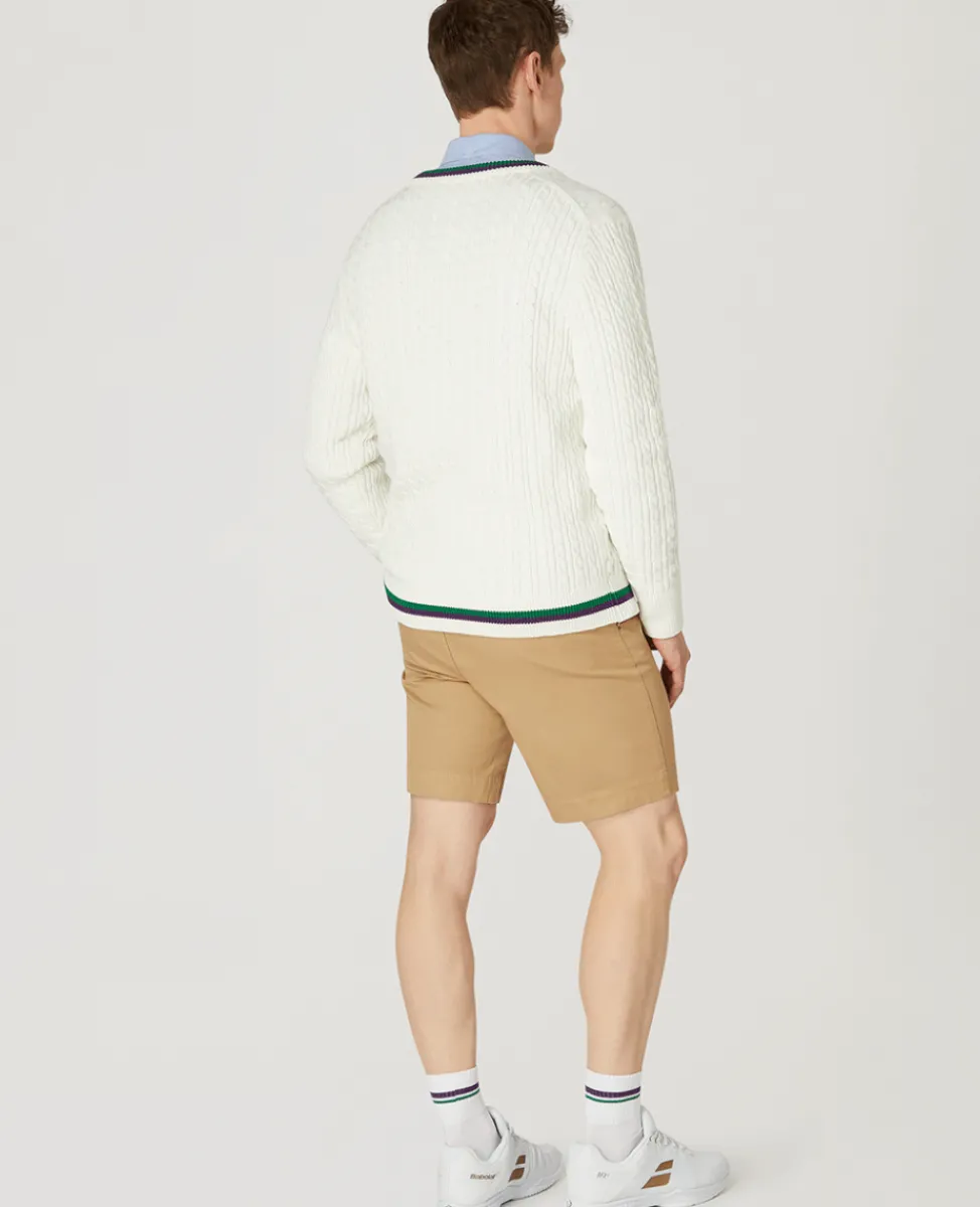 Wimbledon Knitwear-Mens Core Long Sleeve Cable Knit - White