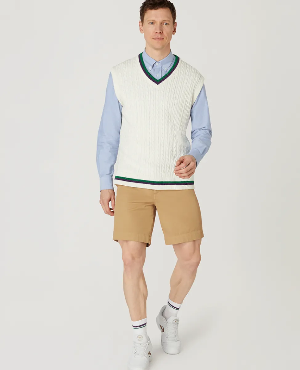 Wimbledon Knitwear-Mens Core Sleeveless Cable Knit - White