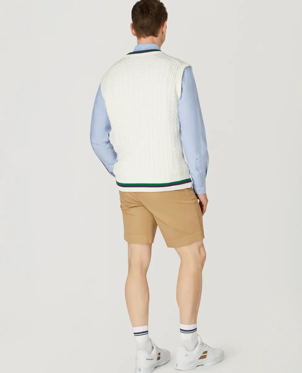 Wimbledon Knitwear-Mens Core Sleeveless Cable Knit - White