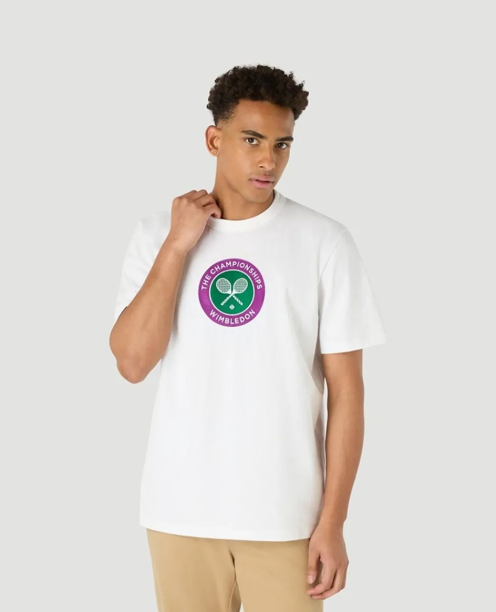 Wimbledon T-Shirts-Mens Embroidered Logo T-Shirt - White