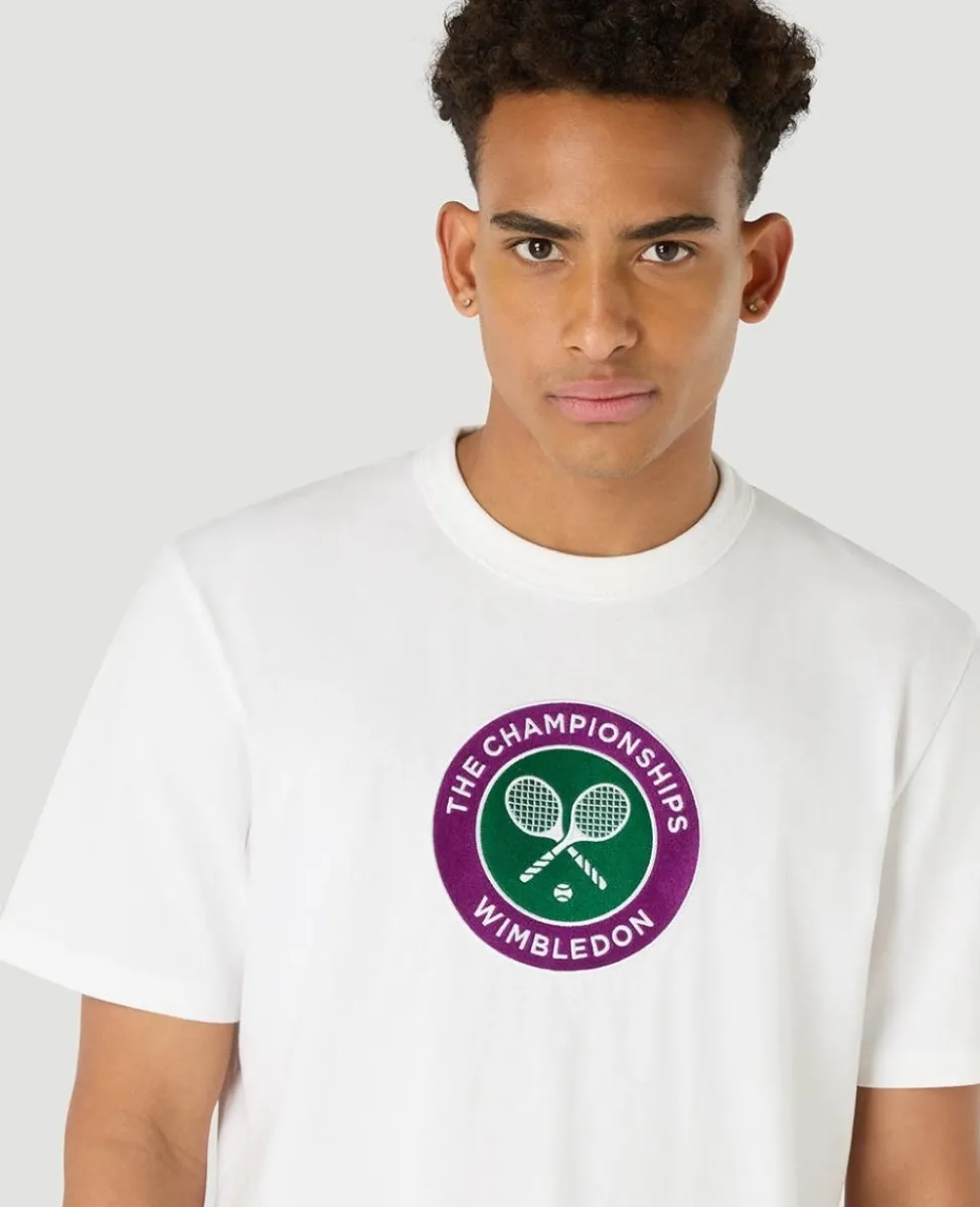 Wimbledon T-Shirts-Mens Embroidered Logo T-Shirt - White