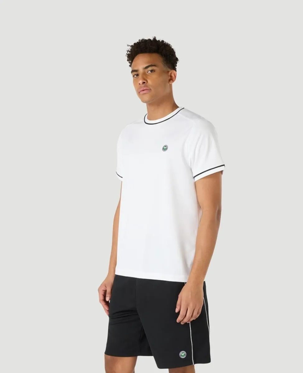 Wimbledon Tops & T-Shirts | T-Shirts-Mens Performance Piped T-Shirt - White