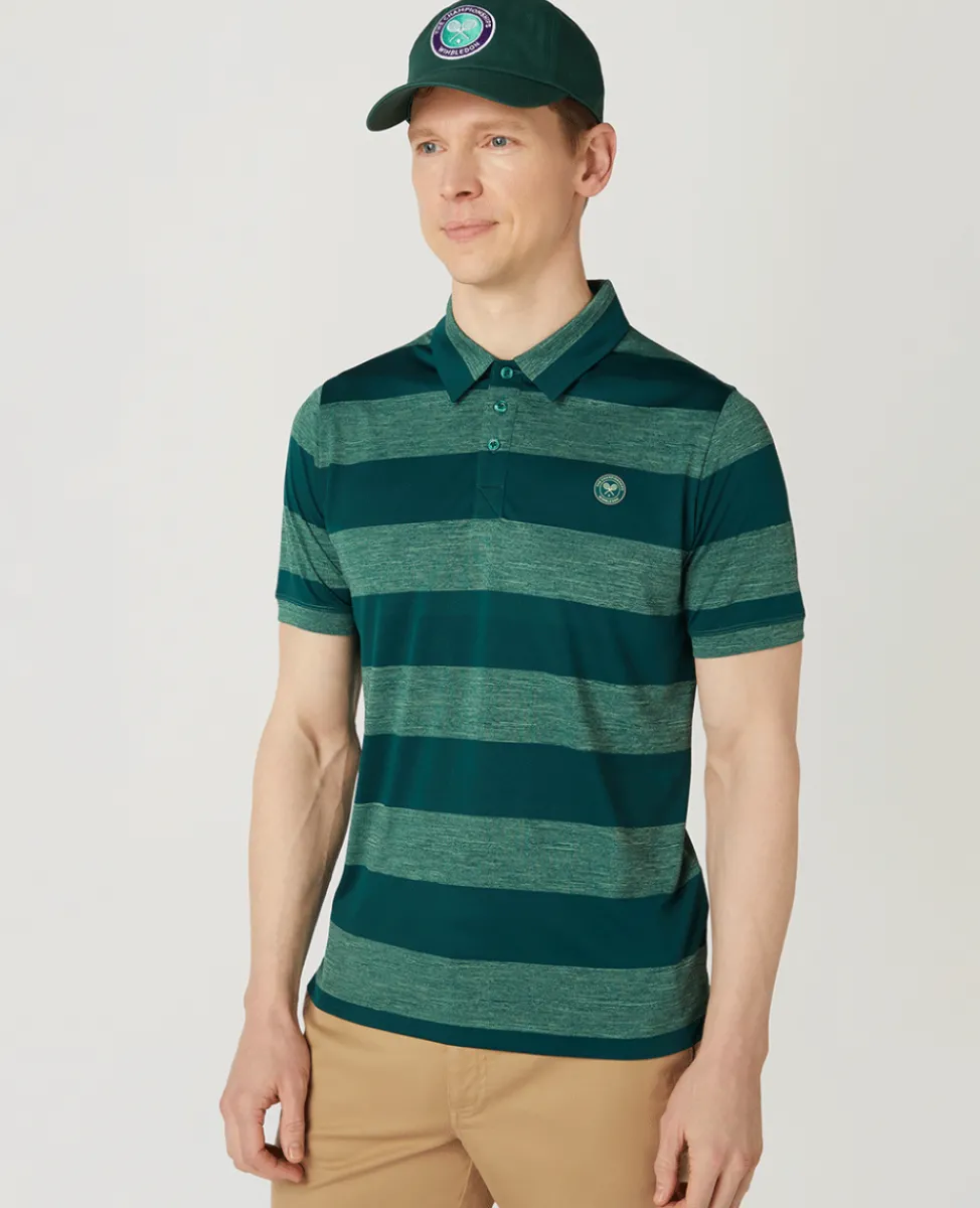 Wimbledon Polo Shirts-Mens Striped Polo Green & Lime