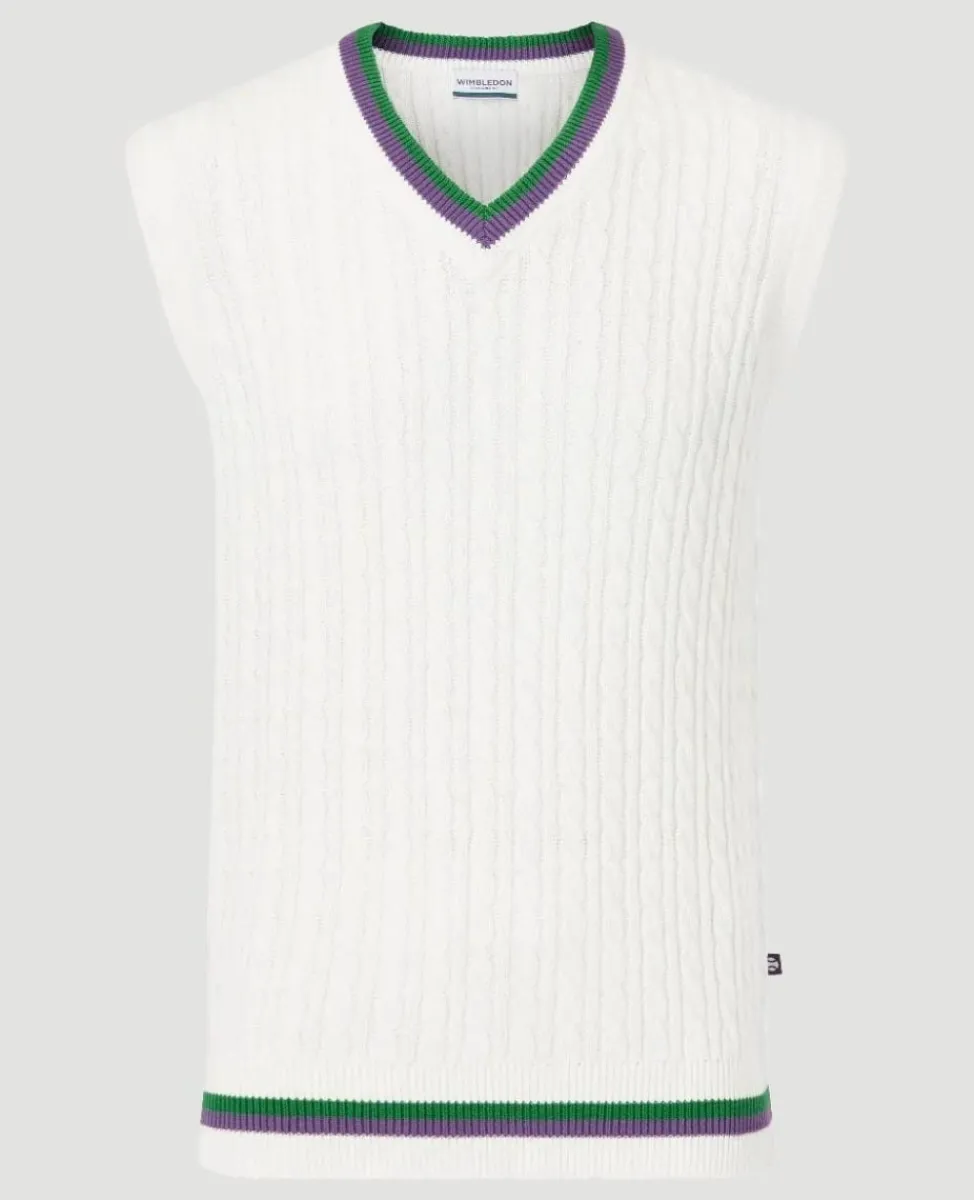 Wimbledon Knitwear-Men's Tank Cable Knit - White