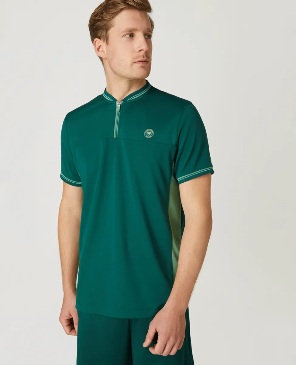 Wimbledon Polo Shirts-Mens Zip Neck Polo - Green