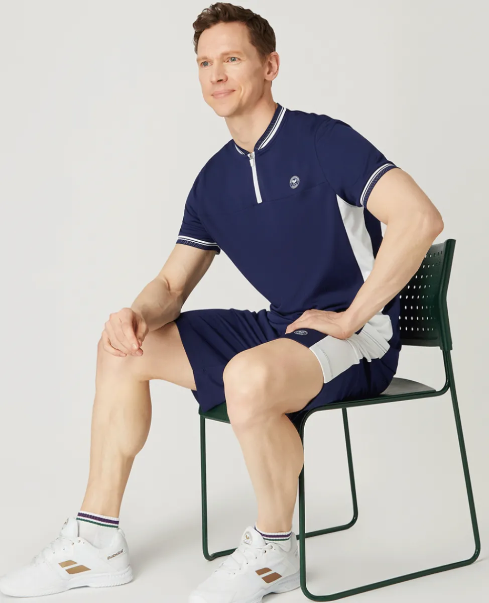 Wimbledon Polo Shirts-Mens Zip Neck Polo Navy & White