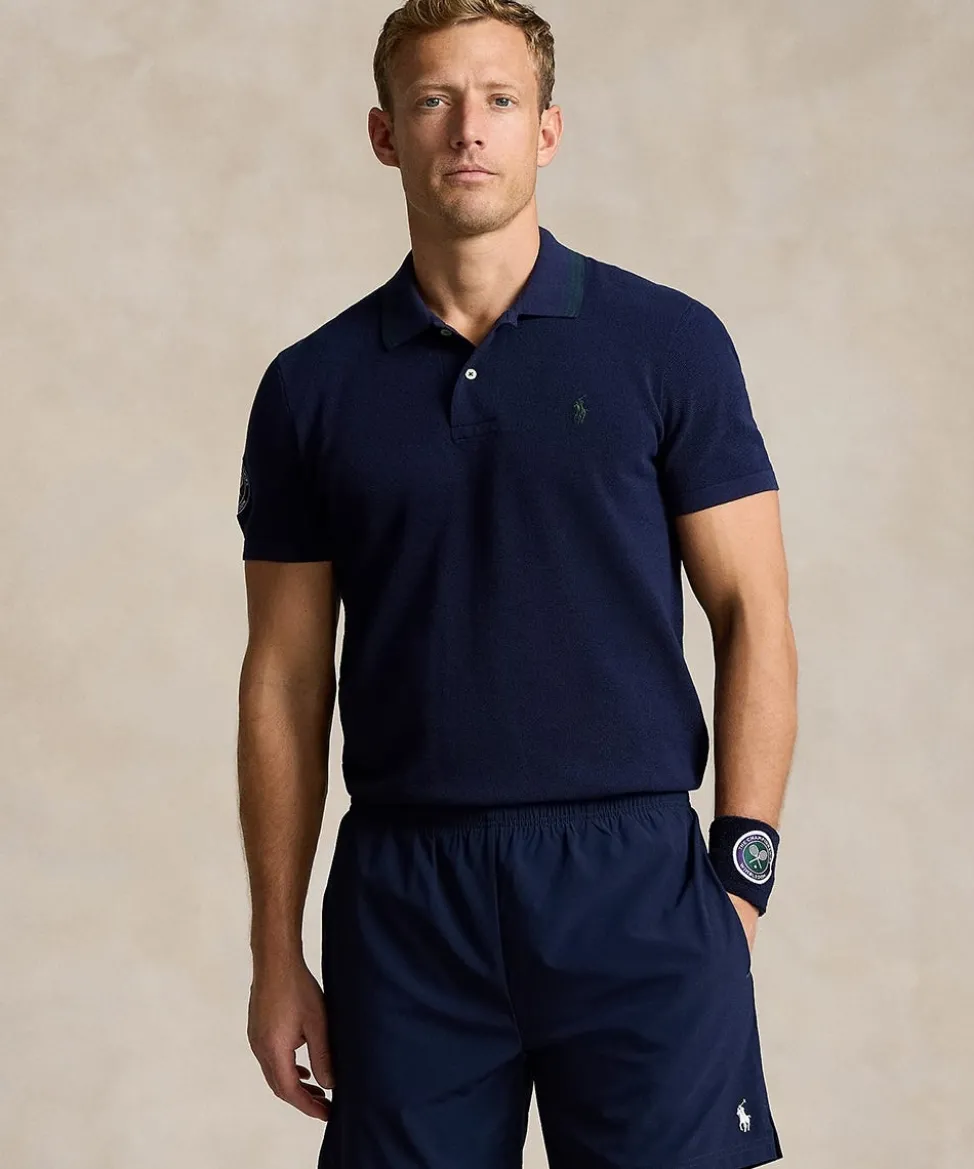 Wimbledon Knitwear-Polo Ralph Lauren Mens Cotton Polo-Collar Sweater - Navy