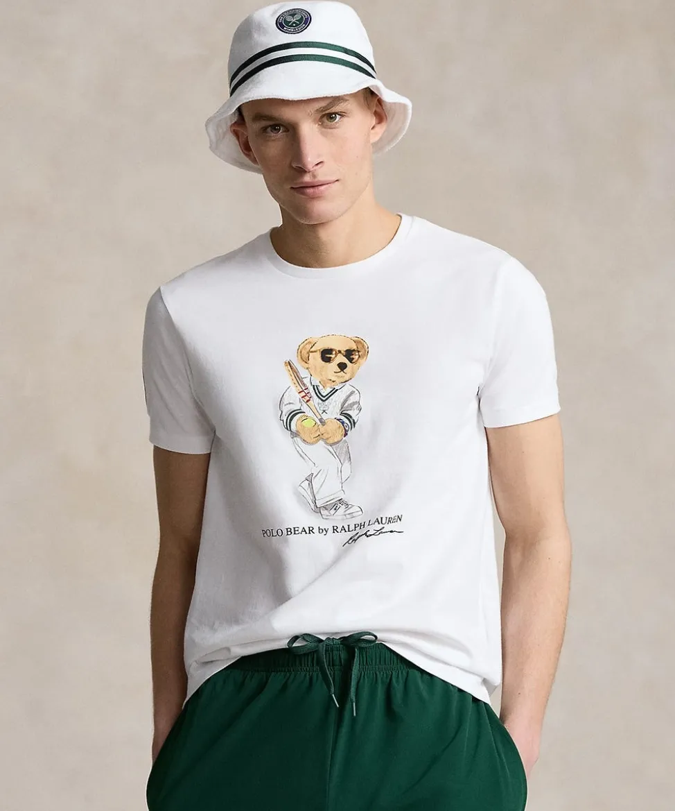 Wimbledon T-Shirts-Polo Ralph Lauren Mens Custom Slim Polo Bear T-Shirt - White