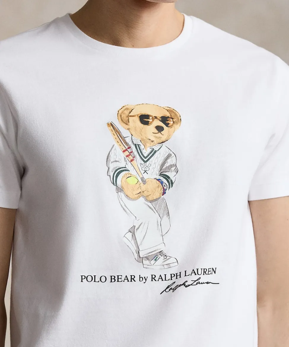 Wimbledon T-Shirts-Polo Ralph Lauren Mens Custom Slim Polo Bear T-Shirt - White