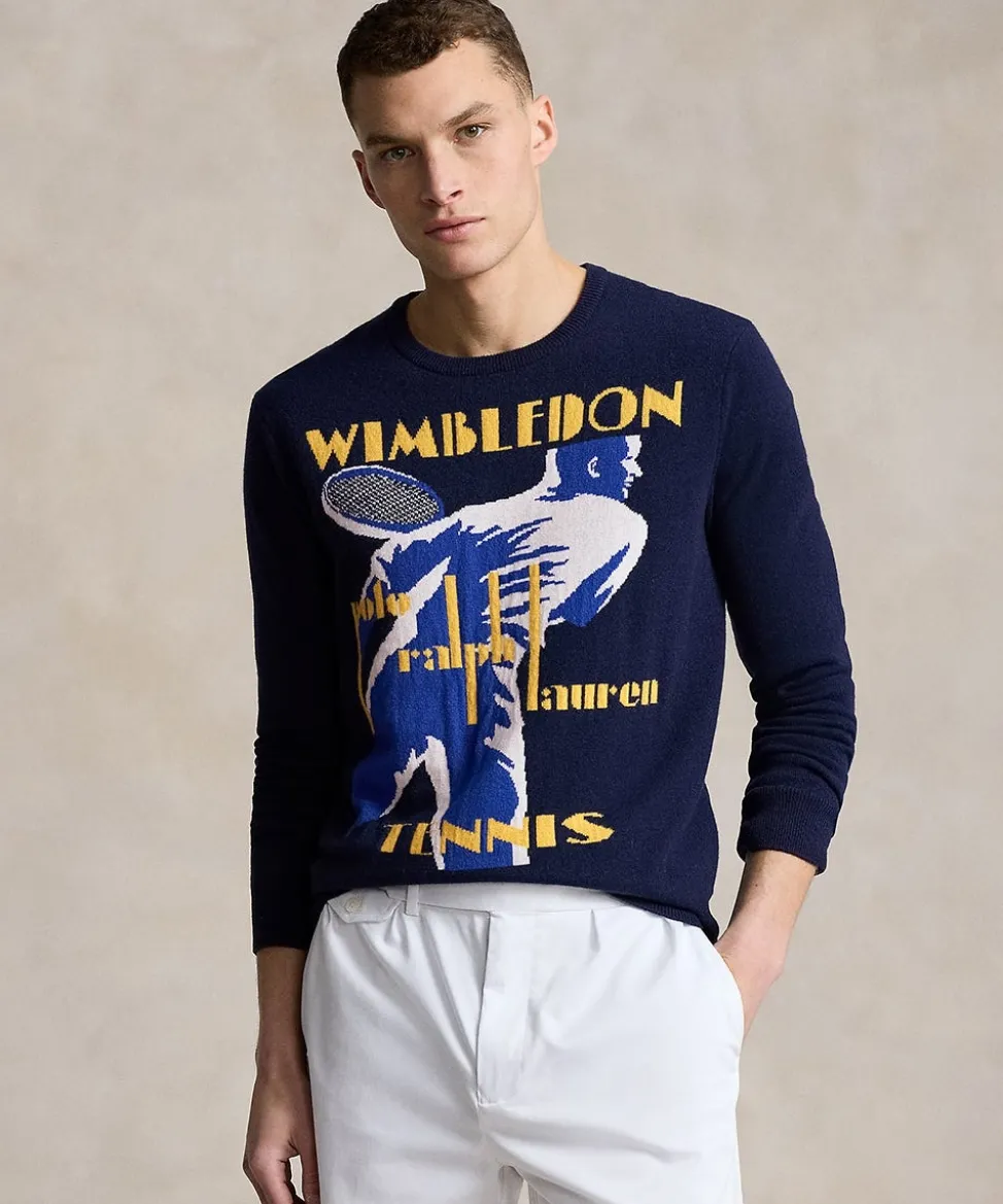 Wimbledon Knitwear-Polo Ralph Lauren Mens Graphic Sweater - Navy