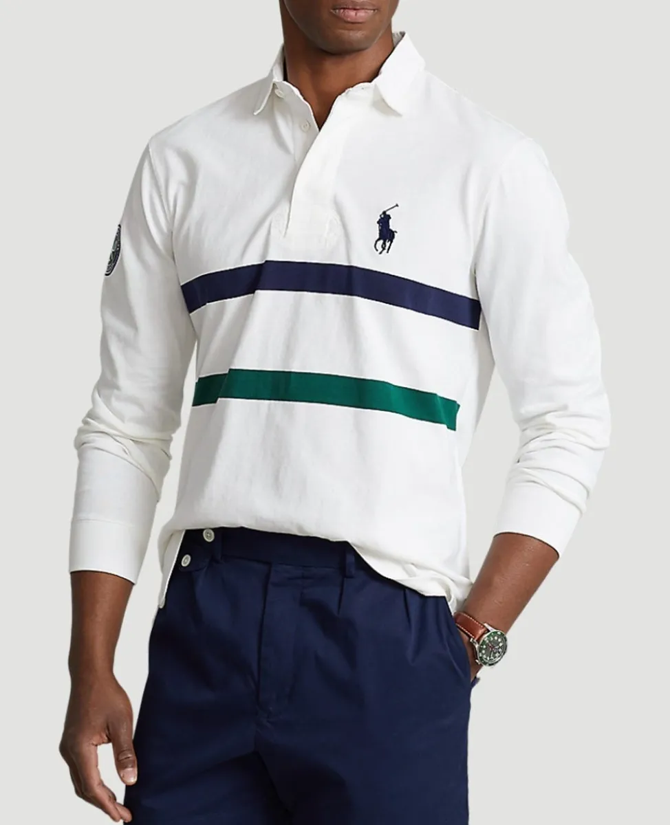 Wimbledon Shirts-Polo Ralph Lauren Two Stripe Rugby Shirt - White