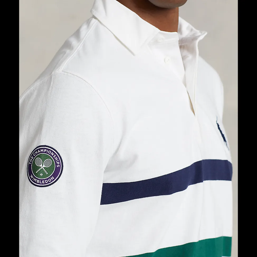 Wimbledon Shirts-Polo Ralph Lauren Two Stripe Rugby Shirt - White