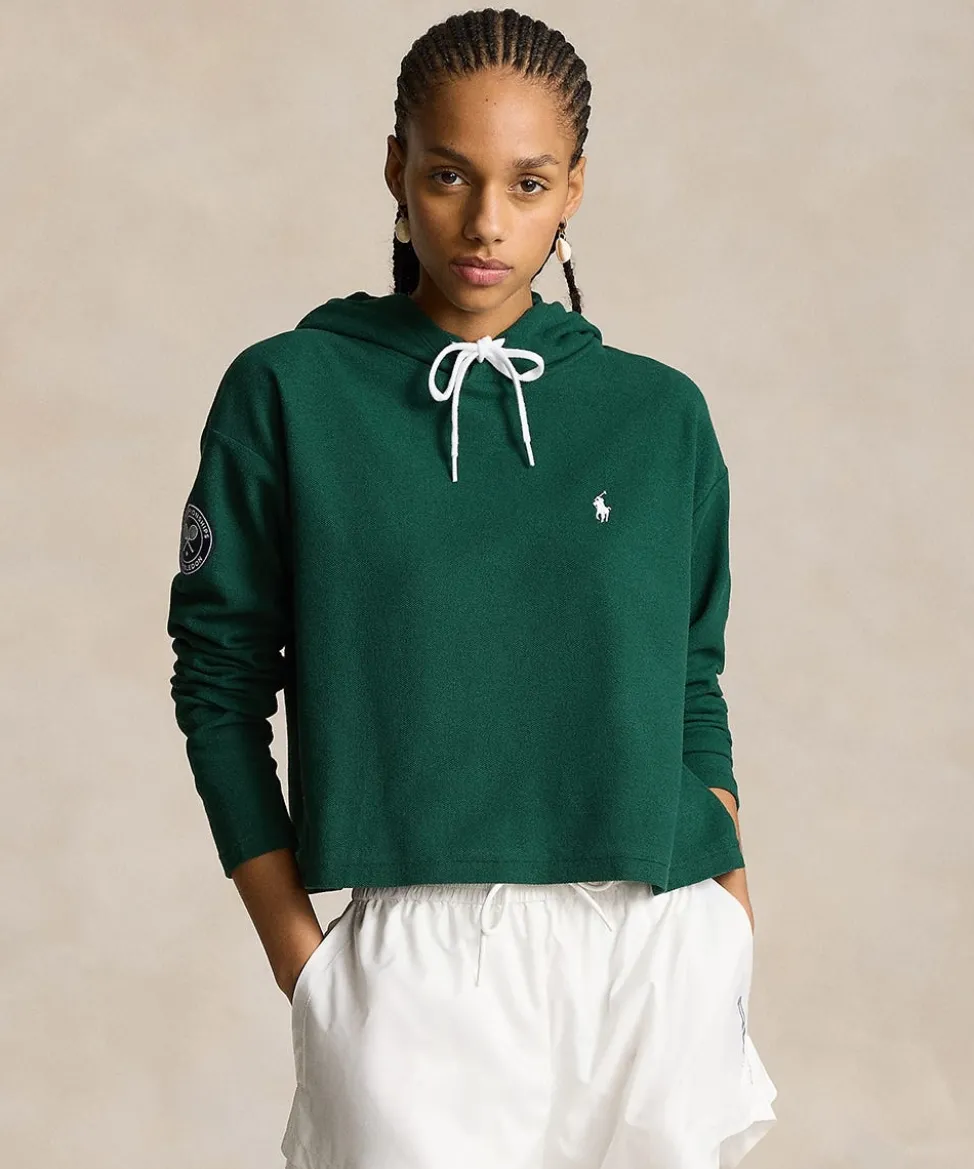 Wimbledon Sweatshirts & Hoodies-Polo Ralph Lauren Womens Piqué Cropped Hoodie - Green