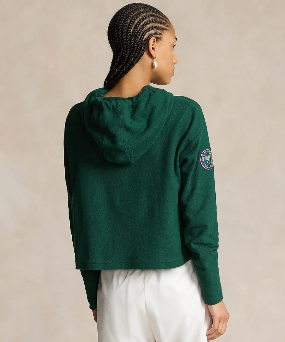 Wimbledon Sweatshirts & Hoodies-Polo Ralph Lauren Womens Piqué Cropped Hoodie - Green