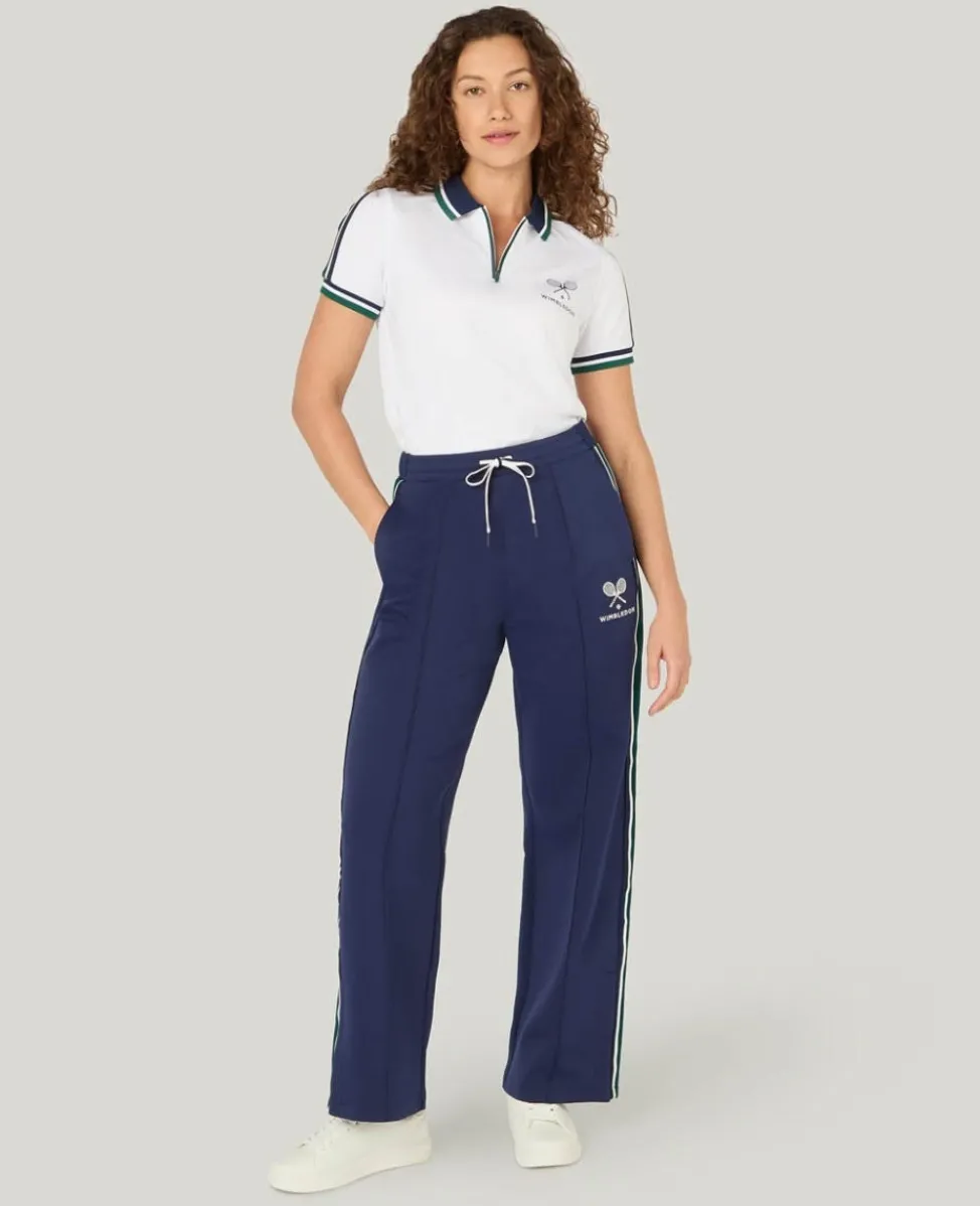 Wimbledon Trousers & Shorts-Straight Leg Stripe Track Pants in Navy