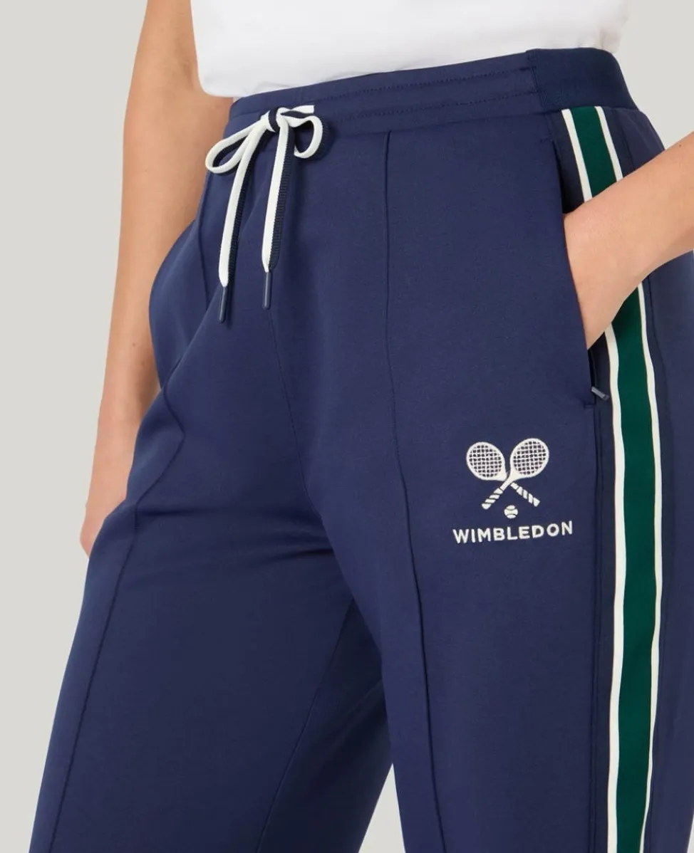 Wimbledon Trousers & Shorts-Straight Leg Stripe Track Pants in Navy