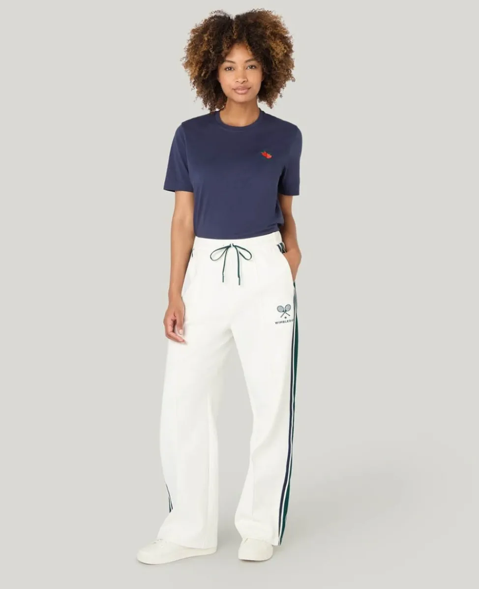 Wimbledon Trousers & Shorts-Straight Leg Stripe Track Pants in White