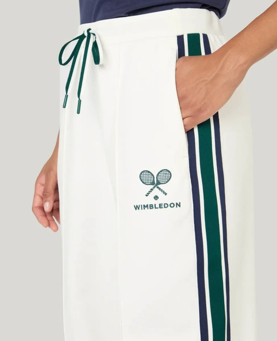 Wimbledon Trousers & Shorts-Straight Leg Stripe Track Pants in White