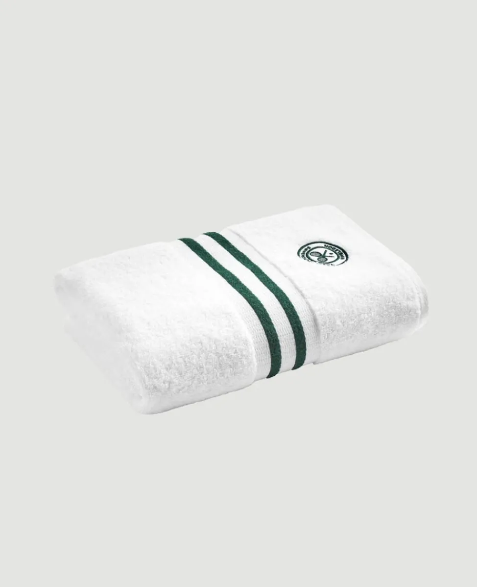 Wimbledon Towels-White Cotton Bath and Hand Towel Set with Green Accents
