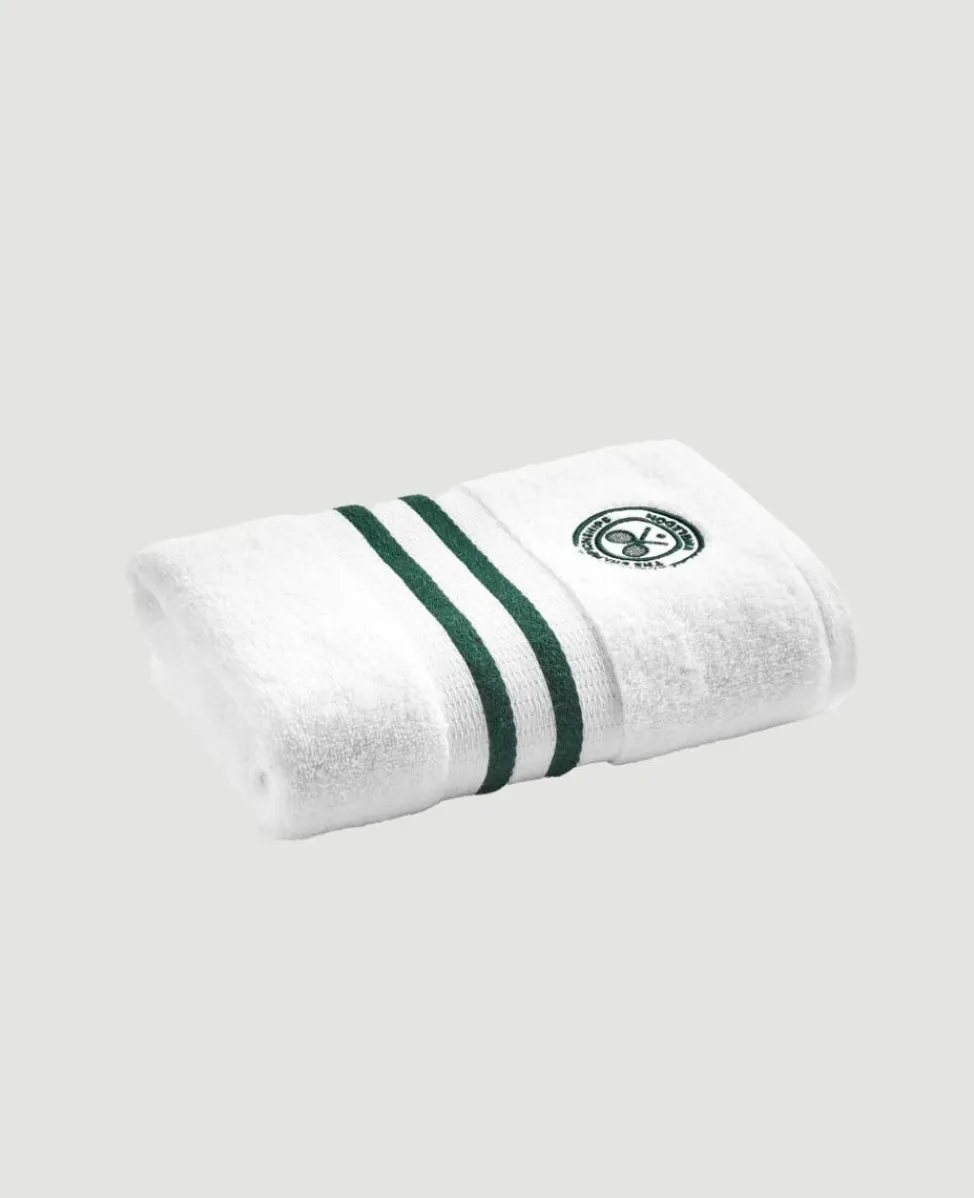 Wimbledon Towels-White Cotton Bath and Hand Towel Set with Green Accents
