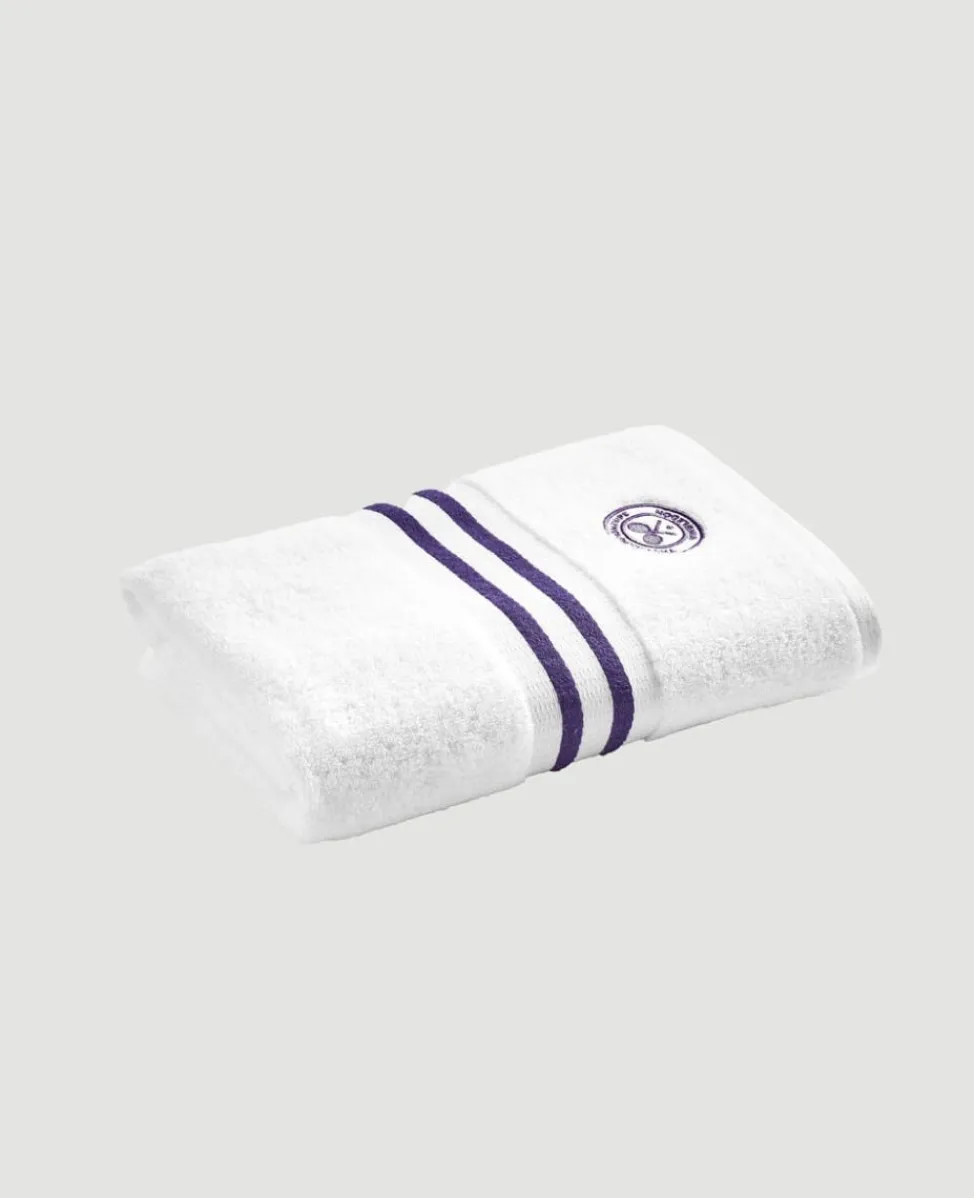 Wimbledon Towels-White Cotton Bath and Hand Towel Set with Purple Accents