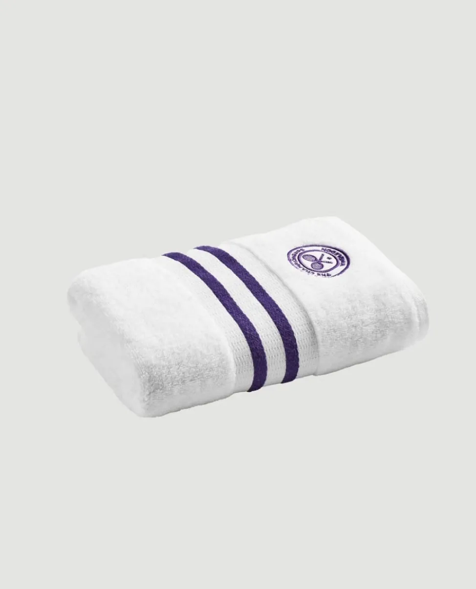 Wimbledon Towels-White Cotton Bath and Hand Towel Set with Purple Accents