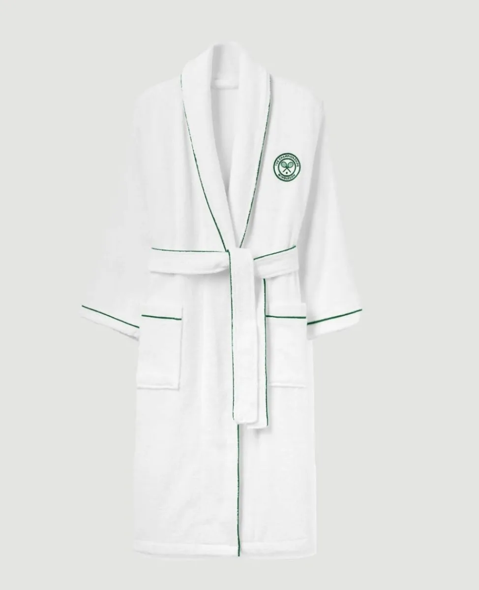 Wimbledon Towels-White Cotton Terry Towelling Robe with Green Logo