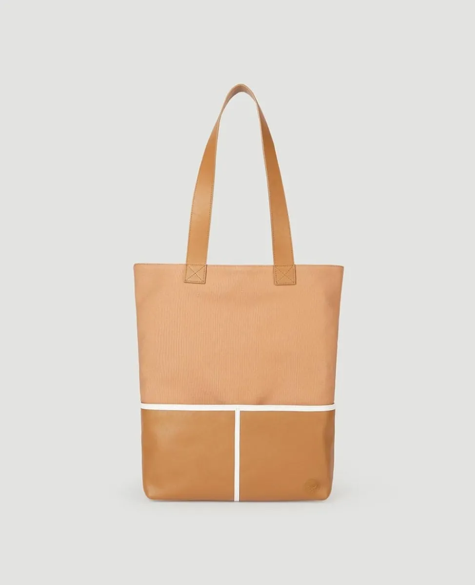 Wimbledon Tote-Leather & Canvas Tote Bag - Tan