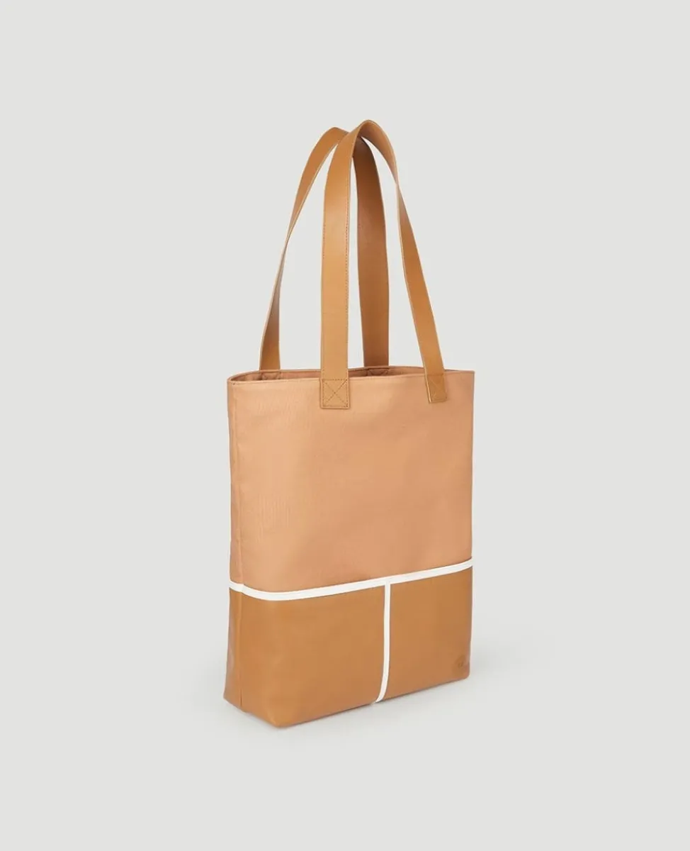 Wimbledon Tote-Leather & Canvas Tote Bag - Tan