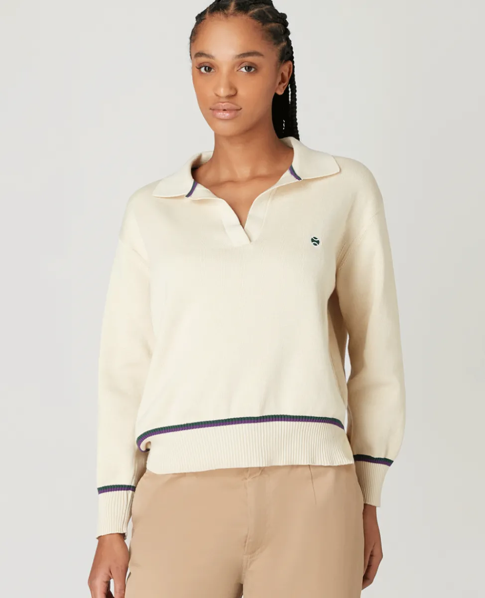 Wimbledon Knitwear-Womens Collared Open Neck Sweater