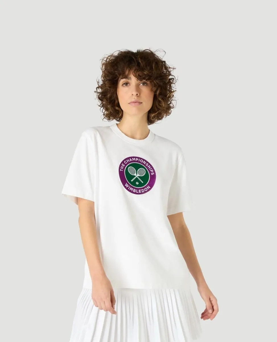 Wimbledon Tops & T-Shirts-Womens Embroidered Logo T-Shirt - White