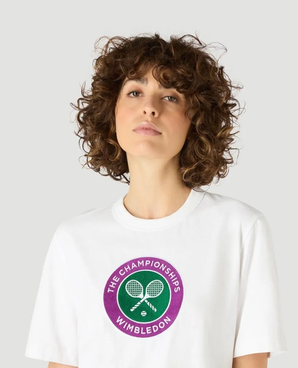 Wimbledon Tops & T-Shirts-Womens Embroidered Logo T-Shirt - White