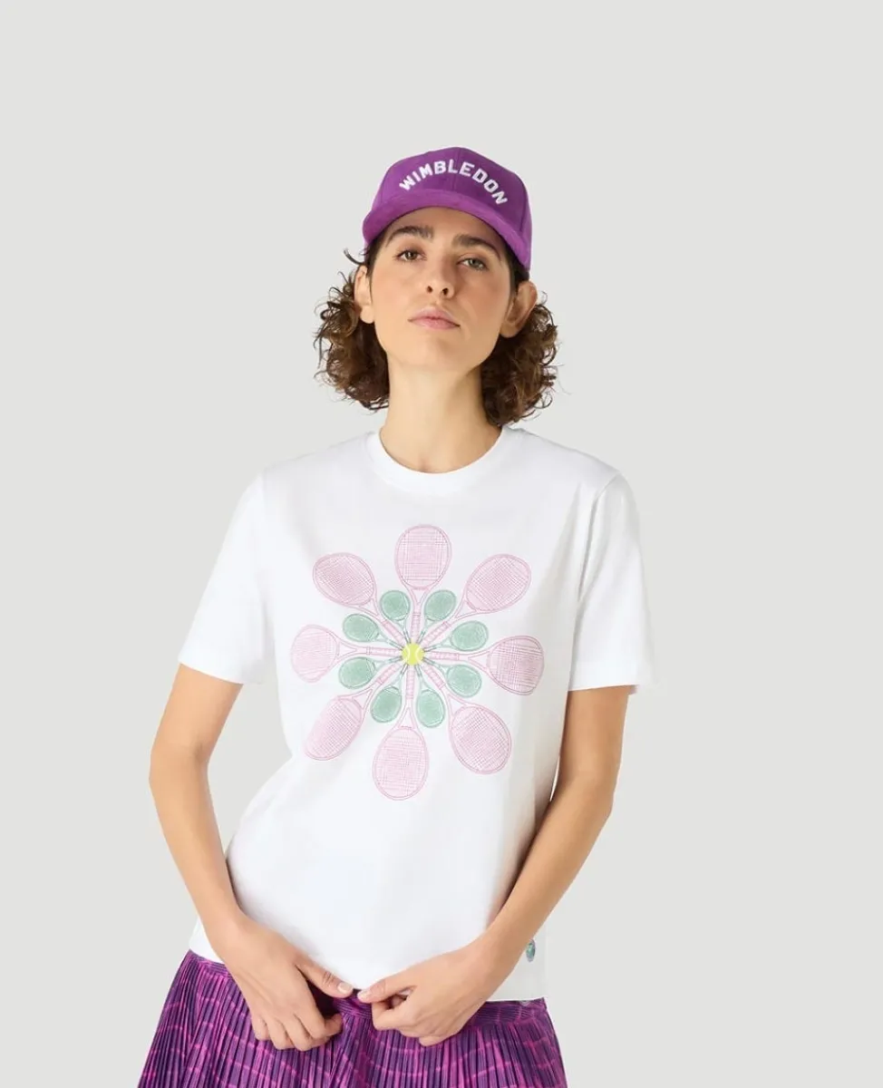 Wimbledon Tops & T-Shirts-Womens Flower Racket T-Shirt - White