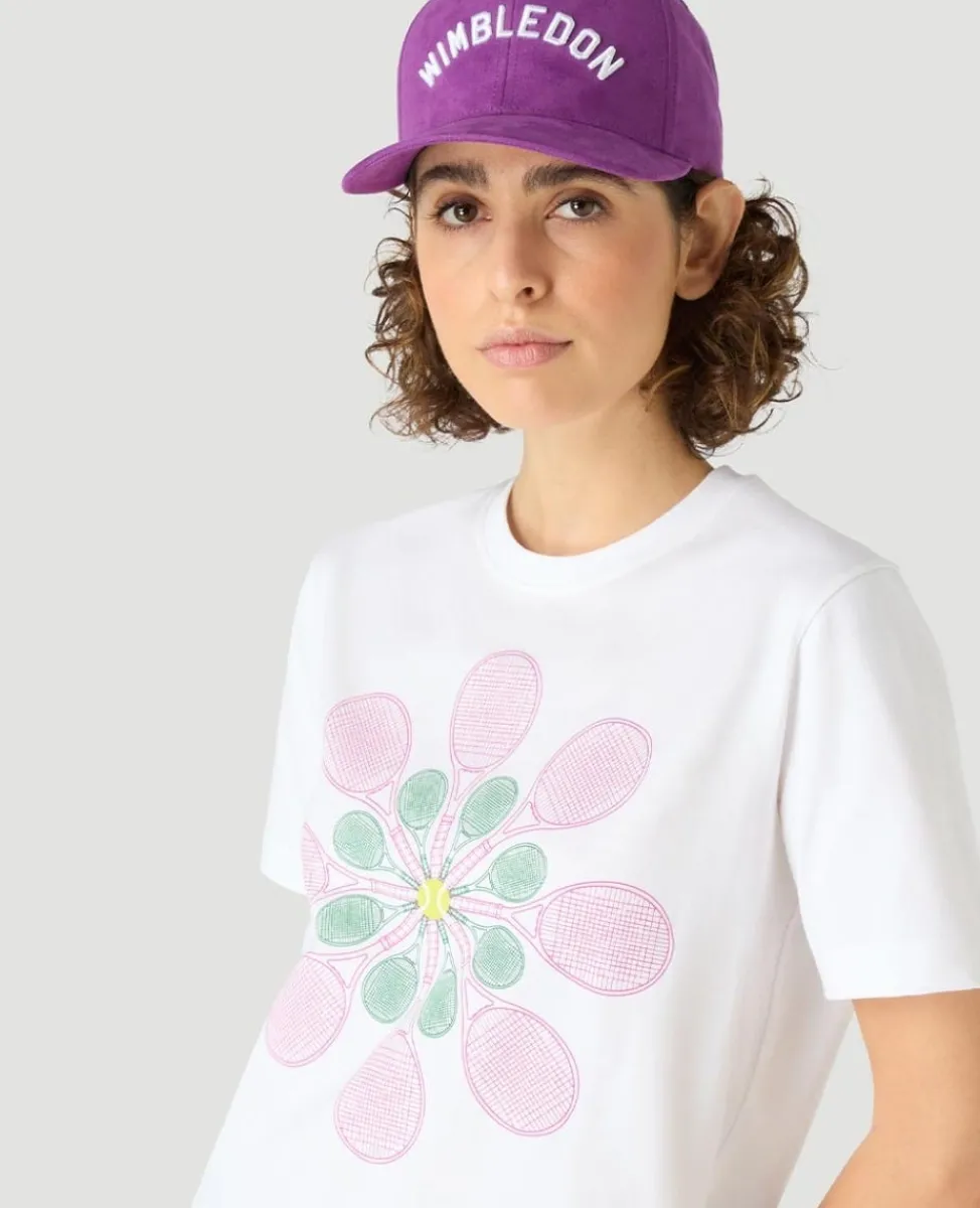 Wimbledon Tops & T-Shirts-Womens Flower Racket T-Shirt - White