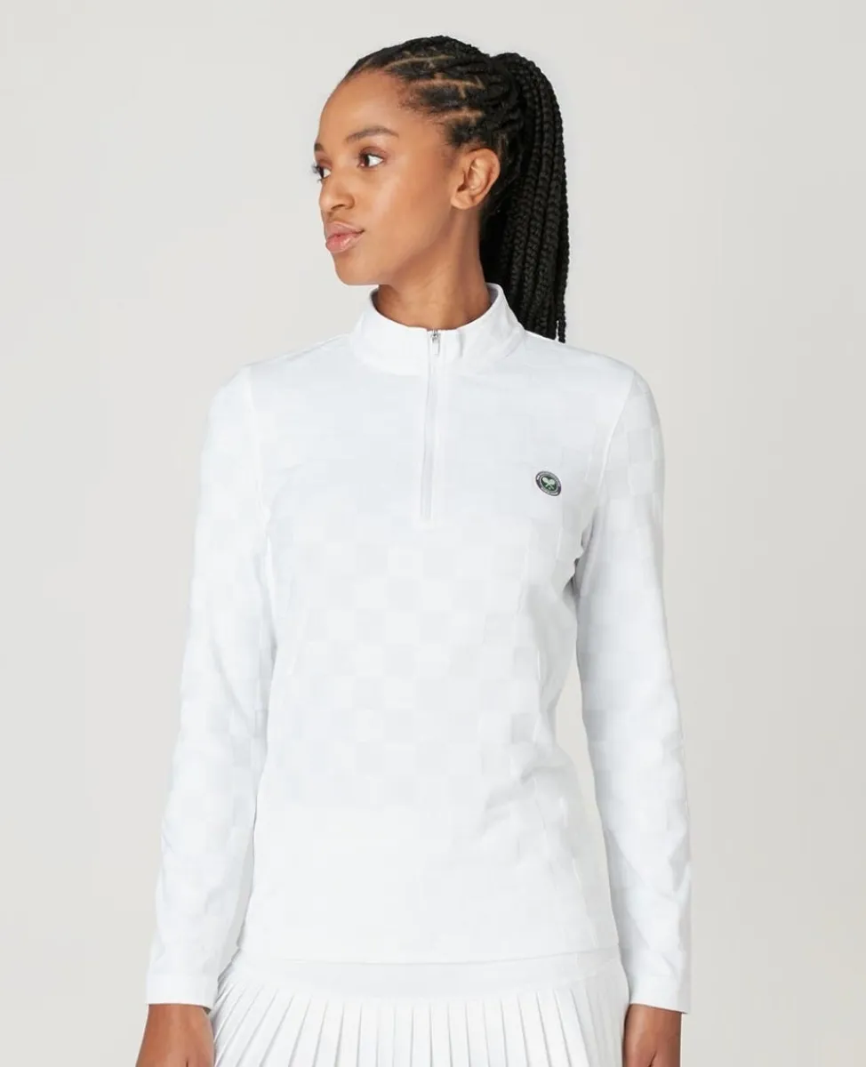 Wimbledon Sweatshirts & Hoodies | Sweatshirts & Hoodies-Womens Jacquard 1/4 Zip Top - White