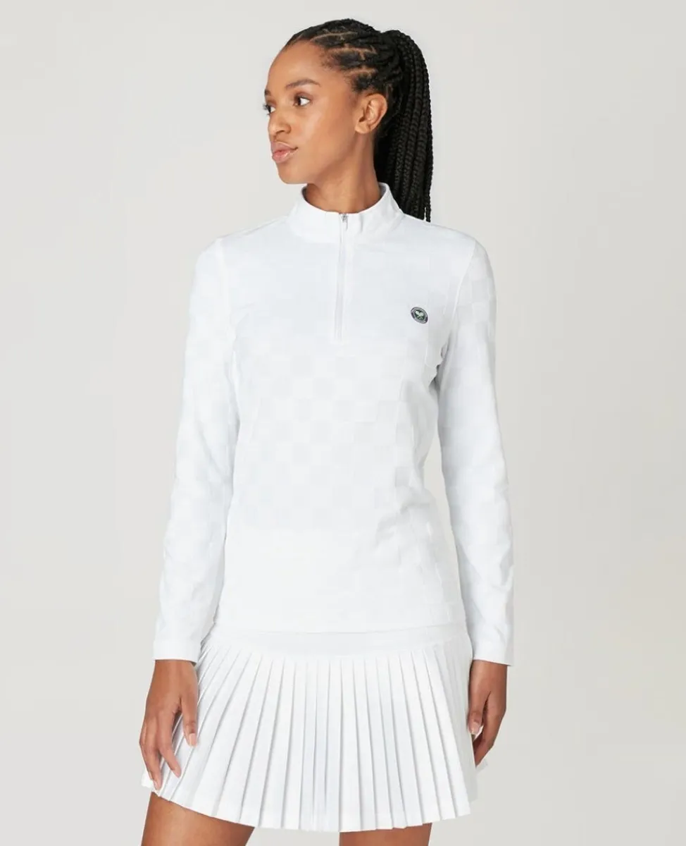 Wimbledon Sweatshirts & Hoodies | Sweatshirts & Hoodies-Womens Jacquard 1/4 Zip Top - White