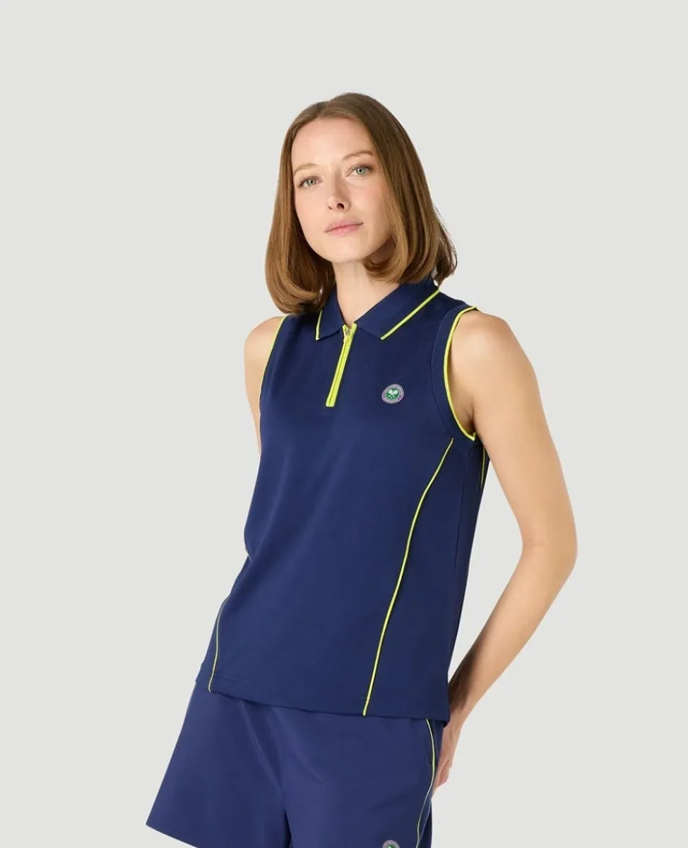 Wimbledon Tops & T-Shirts | Tops & T-Shirts-Womens Performance Sleeveless Polo - Navy