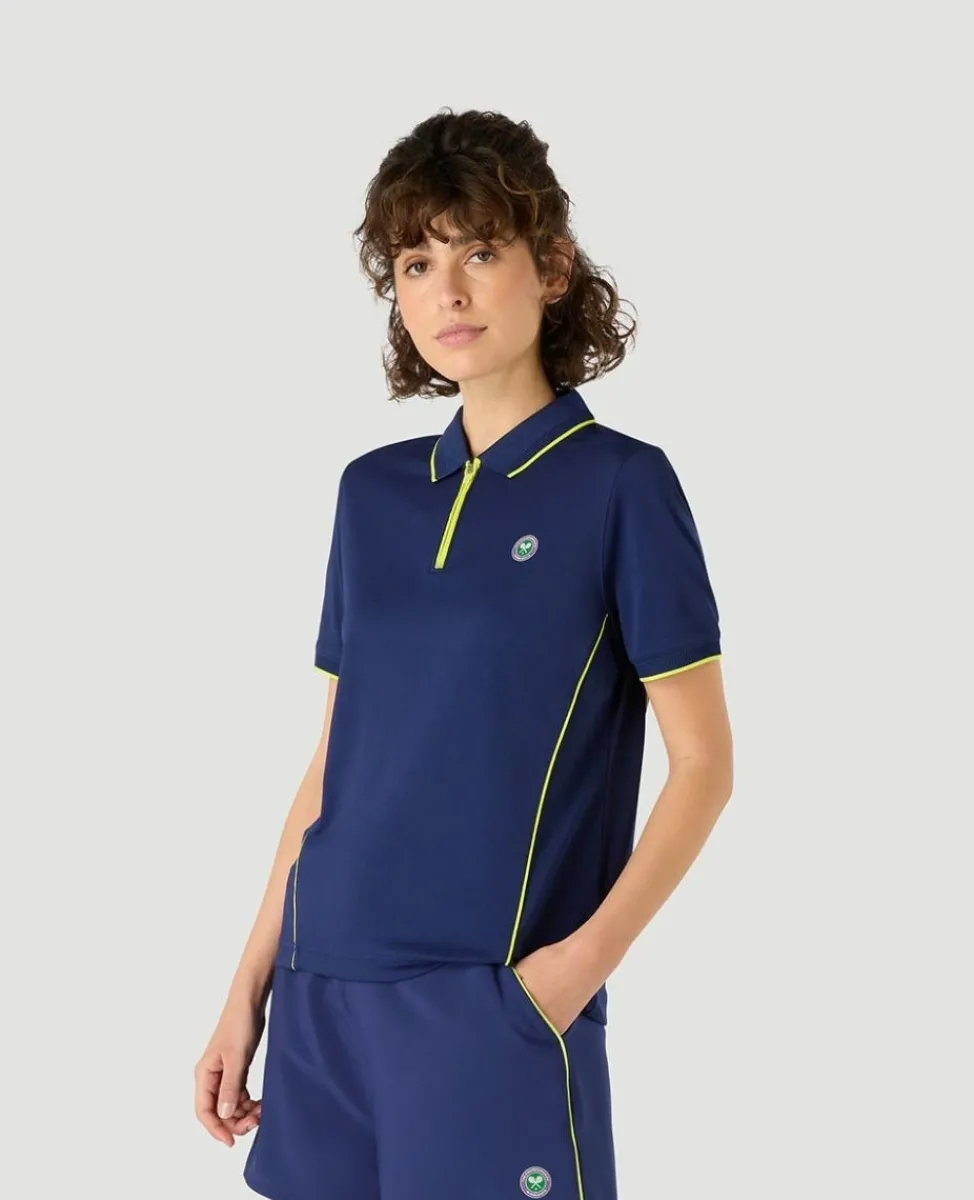 Wimbledon Tops & T-Shirts | Tops & T-Shirts-Womens Performance Zip Polo - Navy